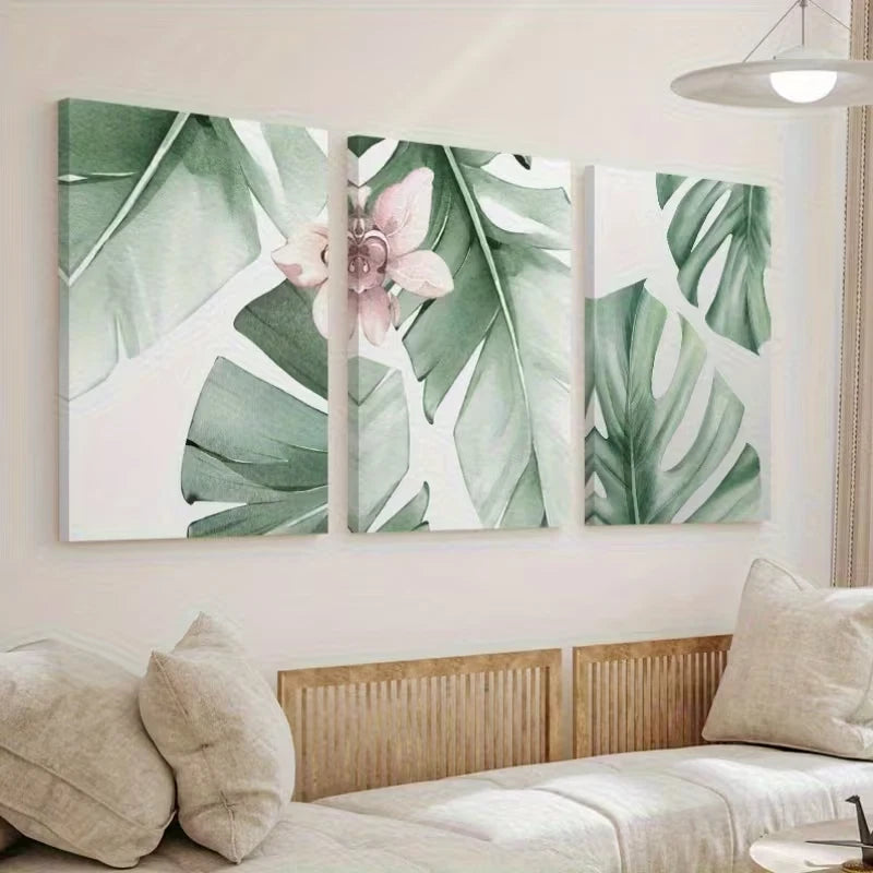 3pcs Green Tropical Monstera Leaf Wall Art Set Canvas Framed 60x90cm – High Quality Print 100% Australian Made Wall Canvas Ready to Hang