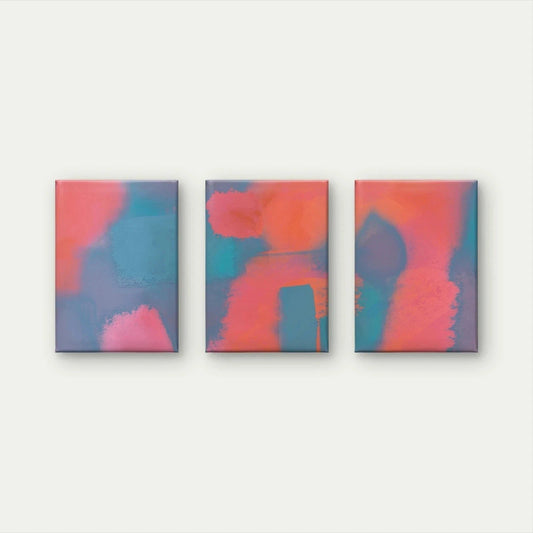 3pcs Vibrant Pink and Teal Abstract Colour Shapes Wall Art Set Canvas Framed 60x90cm - High Quality Print 100% Australian Made Wall Canvas Ready to Hang