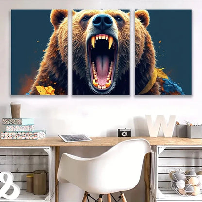 3pcs Grizzly Bear's Mouth Painting Wall Art Set Canvas Framed 40x60cm - High Quality Print 100% Australian Made Wall Canvas Ready to Hang