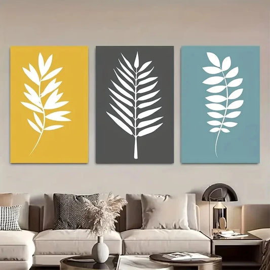 3pcs Yellow Grey & Blue Backgrounds Modern Minimal Metal Print Ready to Hang Art