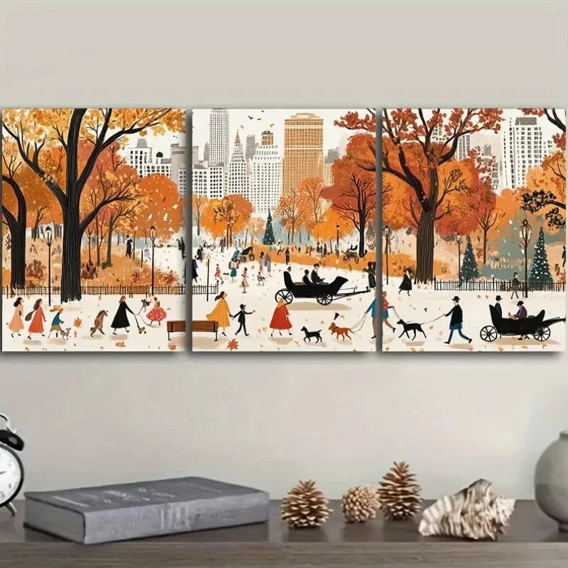 3pcs Set Central Park City Print Painting Metal Print Ready to Hang Art