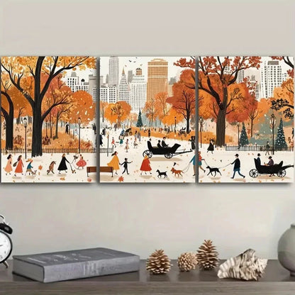 3pcs Set Central Park City Print Painting Metal Print Ready to Hang Art