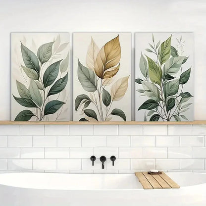 3pcs Abstract Watercolor Leaf Prints in Green Metal Print Ready to Hang Art