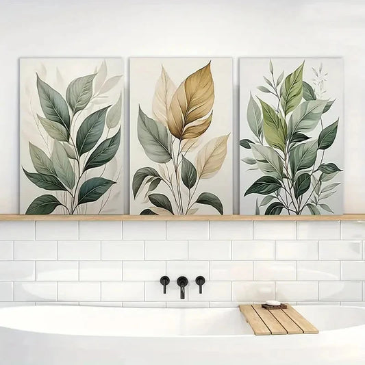 3pcs Abstract Watercolor Leaf Prints in Green Metal Print Ready to Hang Art