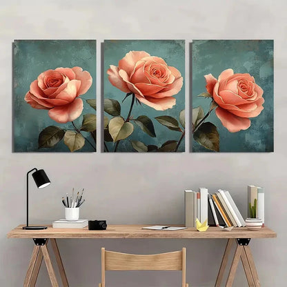 3pcs e Rose Botanical Floral Horizontal Art Metal Print Ready to Hang Art