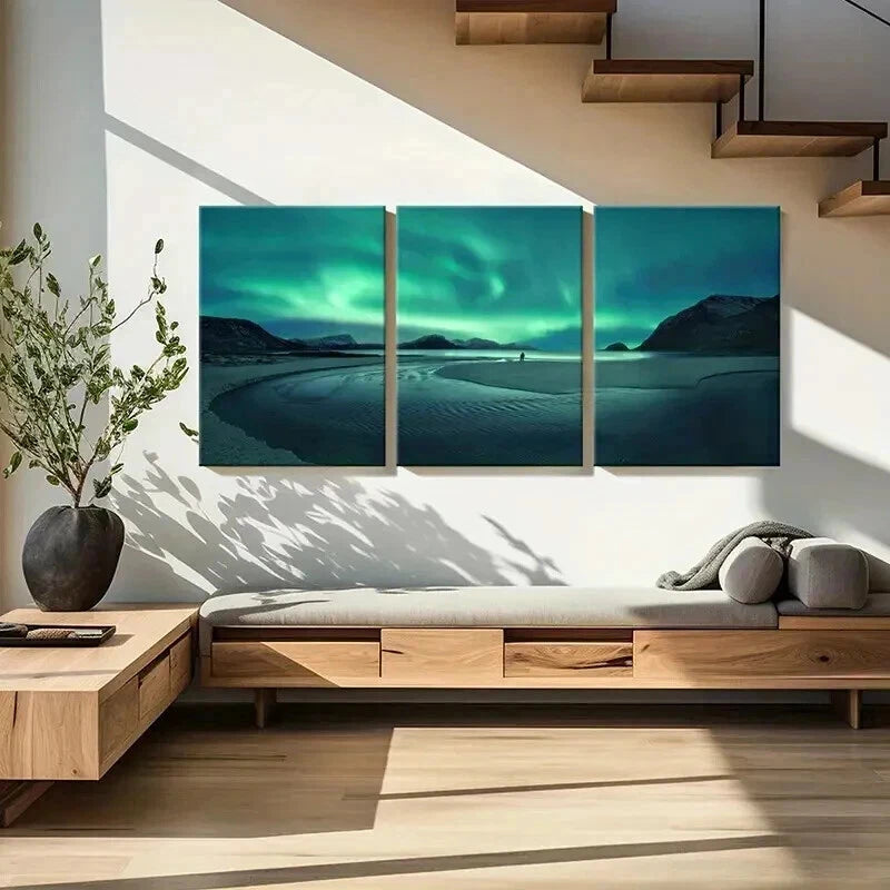 3pcs Nordic Natural Landscape Aurora Wall Art Set Canvas Framed 40x60cm - High Quality Print 100% Australian Made Wall Canvas Ready to Hang
