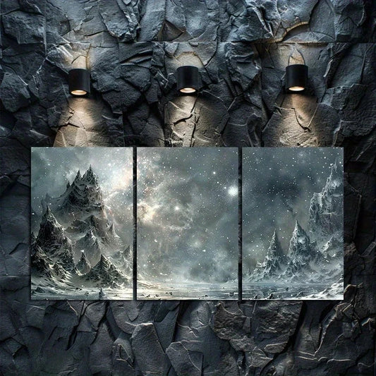 3pcs Starry Night Sky Mountain Landscape Metal Print Ready to Hang Art