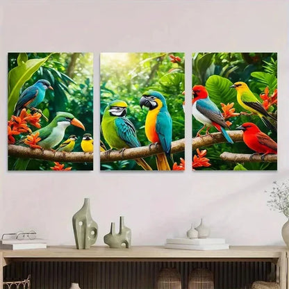 3pcs Colorful Parrot and Exotic Birds Painting Wall Art Set Canvas Unframed - High Quality Print 100% Australian Made Wall Canvas