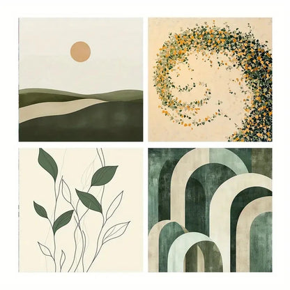 4pcs Floral & Landscape Ink Posters  Wall Art Canvas Framed