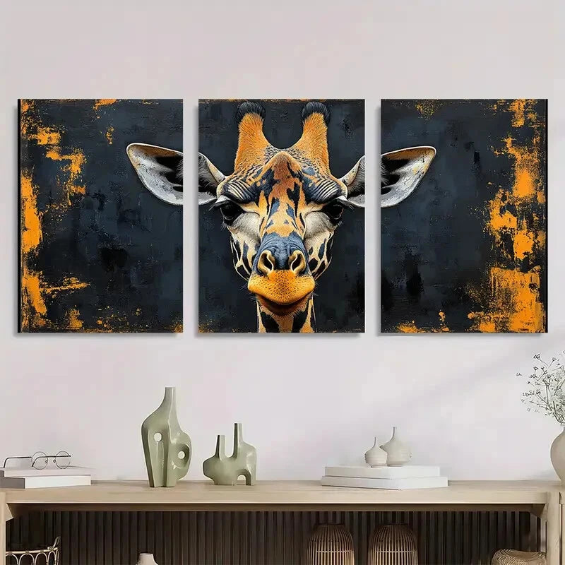 3pcs Modern Giraffe Head Patterns Metal Print Ready to Hang Art