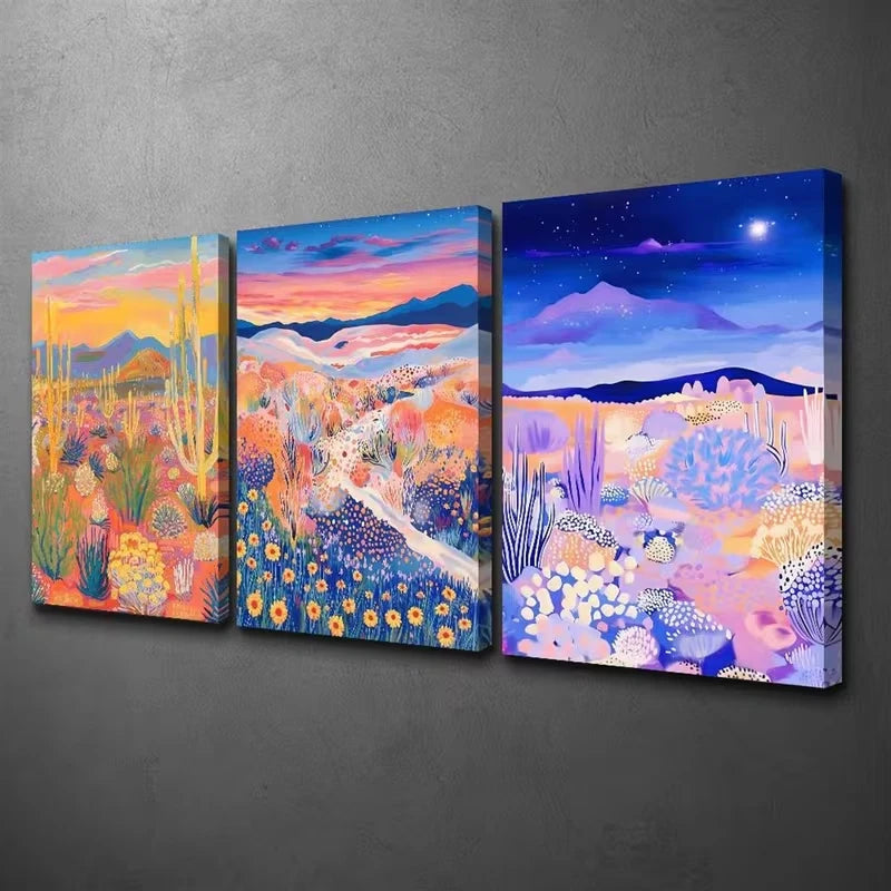 3pcs Vintage Desert Abstract Wall Art Set Canvas Framed 50x70cm - High Quality Print 100% Australian Made Wall Canvas Ready to Hang