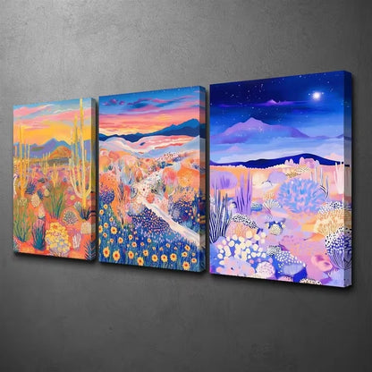 3pcs Vintage Desert Abstract Wall Art Set Canvas Framed 50x70cm - High Quality Print 100% Australian Made Wall Canvas Ready to Hang