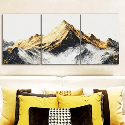 3pcs Golden and Silver Mountains Wall Art Canvas Unframed - High Quality Print 100% Australian Made Wall Canvas