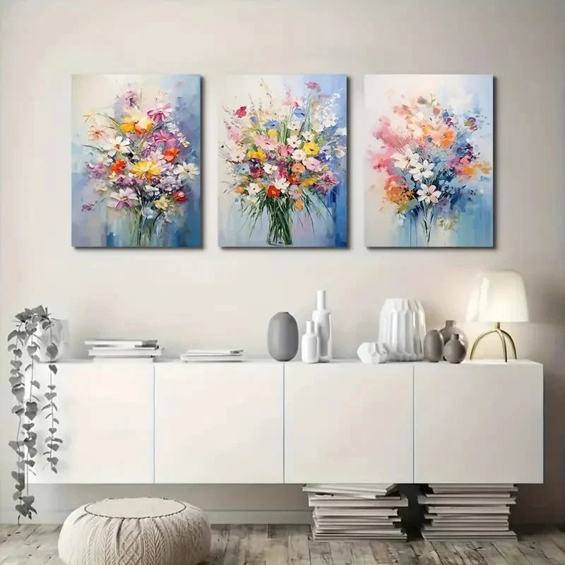 3pcs Abstract Daisy Poppy Artwork Prints Metal Print Ready to Hang Art