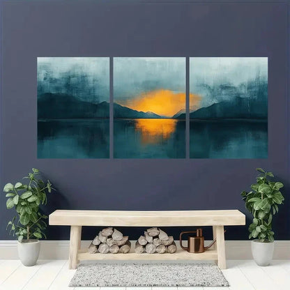 3pcs Teal & Tan Pastel Abstract Reflection Design Metal Print Ready to Hang Art