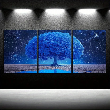 3pcs Tree with Blue Leaves with Sky View Metal Print Ready to Hang Art