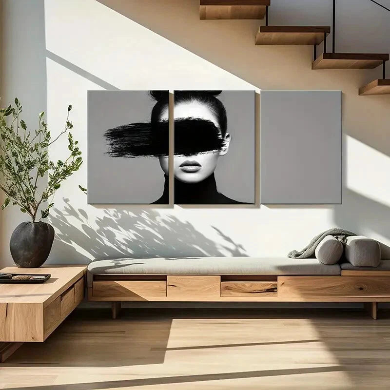3pcs Abstract Woman Portrait Black White Art Metal Print Ready to Hang Art