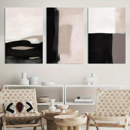 3pcs Painting Abstract Beige Black and White Metal Print Ready to Hang Art