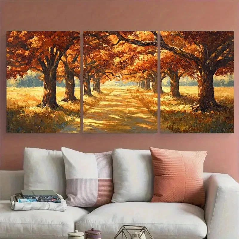 3pcs Autumn Louisiana Oak Valley Landscape Metal Print Ready to Hang Art