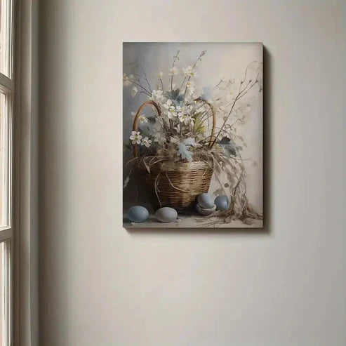 Beautiful Vintage Flower Basket Painting 60x90cm Metal Print Ready to Hang