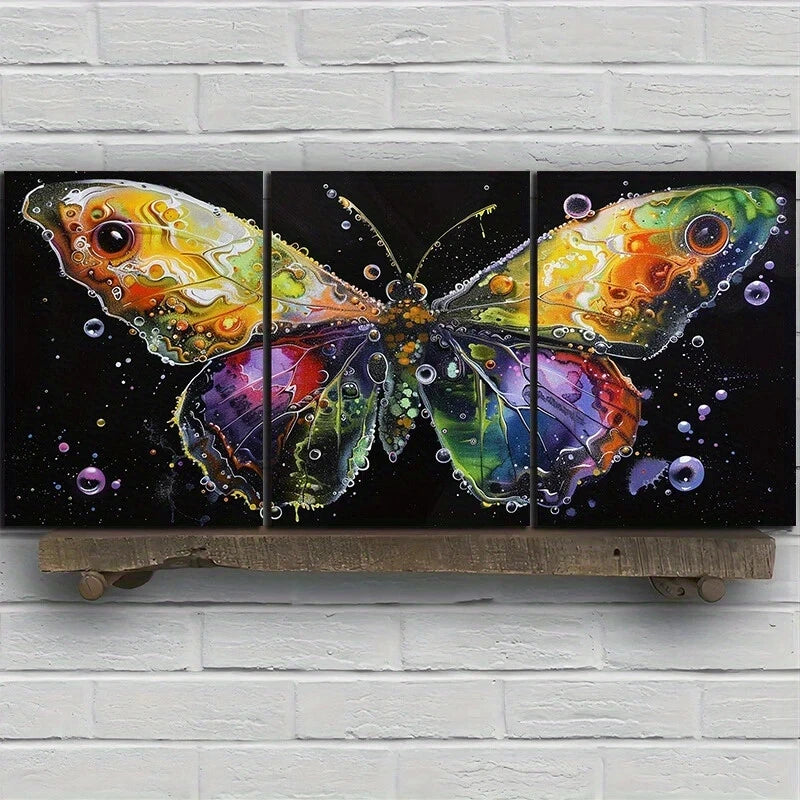3pcs Beautiful Butterfly Flowers Metal Print Ready to Hang Art