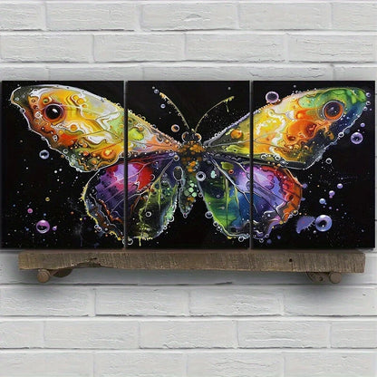 3pcs Beautiful Butterfly Flowers Metal Print Ready to Hang Art