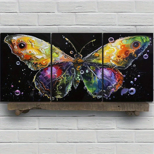 3pcs Beautiful Butterfly Flowers Metal Print Ready to Hang Art