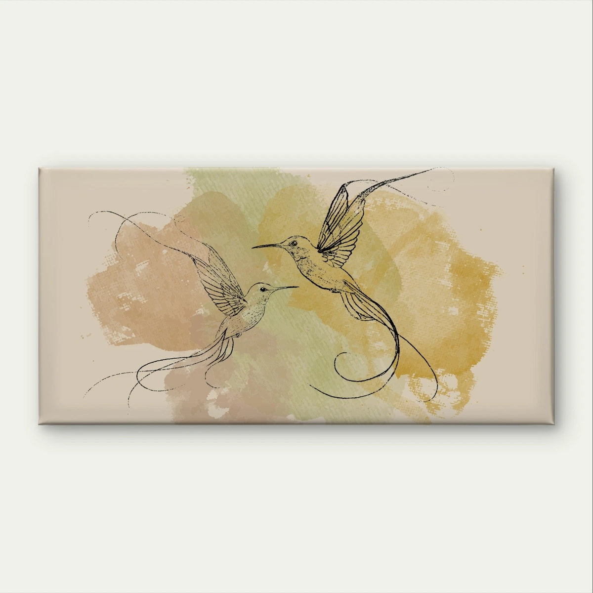 Hummingbirds and Watercolour Neutral Wall Art Canvas Office Home Framed 120x60cm