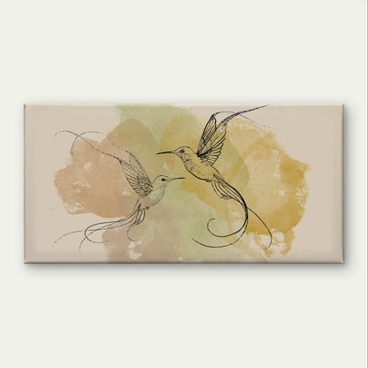 Hummingbirds and Watercolour Neutral Wall Art Canvas Office Home Framed 120x60cm