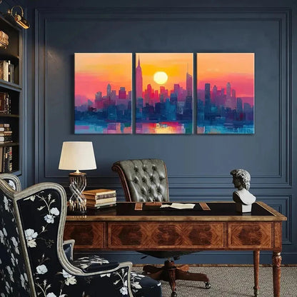 3pcs Cityscape Art Sunset Glow Urban Skyline Metal Print Ready to Hang Art