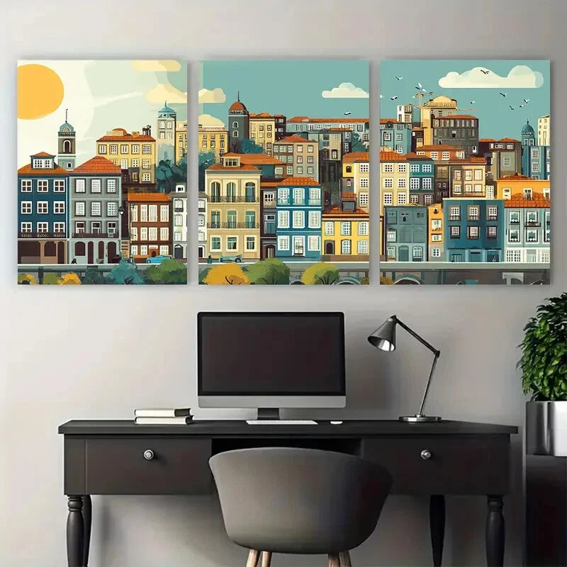 3pcs Portugal Cityscape Unique Porto Metal Print Ready to Hang Art
