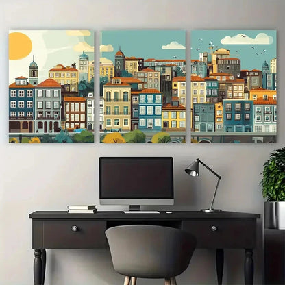 3pcs Portugal Cityscape Unique Porto Metal Print Ready to Hang Art