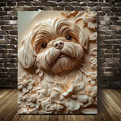 Shih Tzu Dog Surrounded by Heart Painting  40x60cm Metal Print Ready to Hang