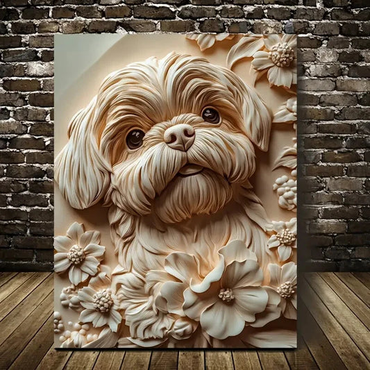 Shih Tzu Dog Surrounded by Heart Painting  40x60cm Metal Print Ready to Hang