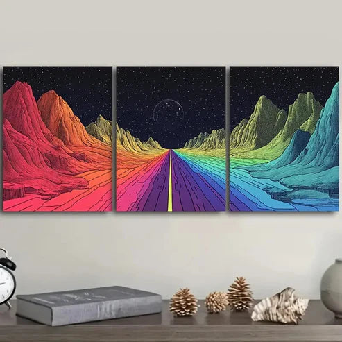 3pcs Rainbow-Colored Path in the Sky Wall Art Set Canvas Unframed – High Quality Print 100% Australian Made Wall Canvas