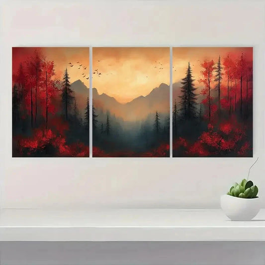 3pcs Nature-Inspired Abstract Landscape Design Metal Print Ready to Hang Art