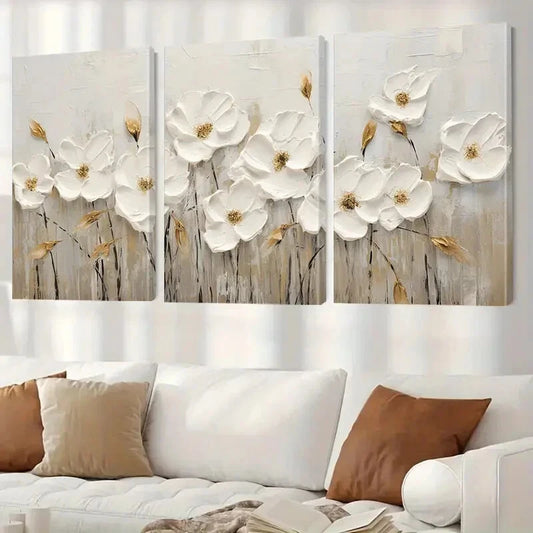 3pcs Abstract White Flowers Modern Perfect Wall Art Set Canvas Framed 40x60cm - High Quality Print 100% Australian Made Wall Canvas Ready to Hang