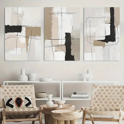 3pcs Neutral Abstract Black White Beige Metal Print Ready to Hang Art