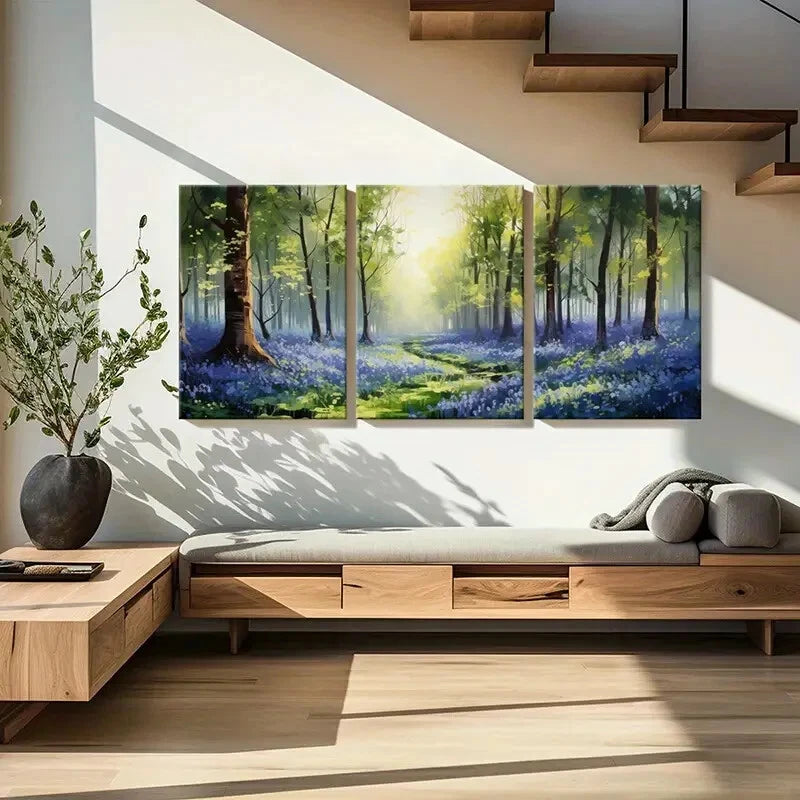 3pcs Bluebell Flowers Sunshine Natural Landscape Metal Print Ready to Hang Art