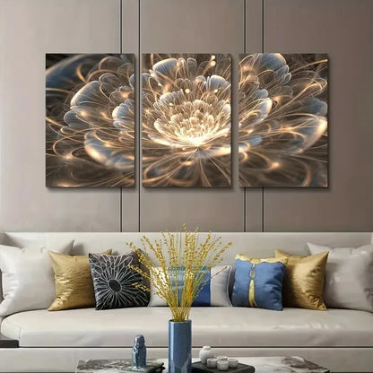 3pcs Golden Lotus Modern Art Deco Floral Perfect Wall Art Set Canvas Framed 40x60cm - High Quality Print 100% Australian Made Wall Canvas Ready to Hang