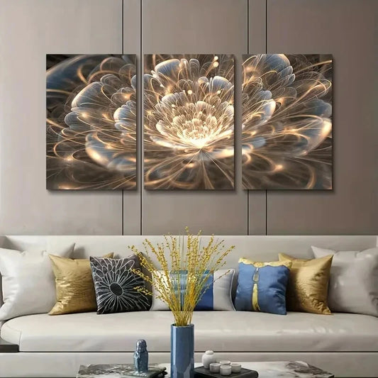 3pcs Golden Lotus Modern Art Deco Floral Perfect Wall Art Set Canvas Framed 40x60cm - High Quality Print 100% Australian Made Wall Canvas Ready to Hang