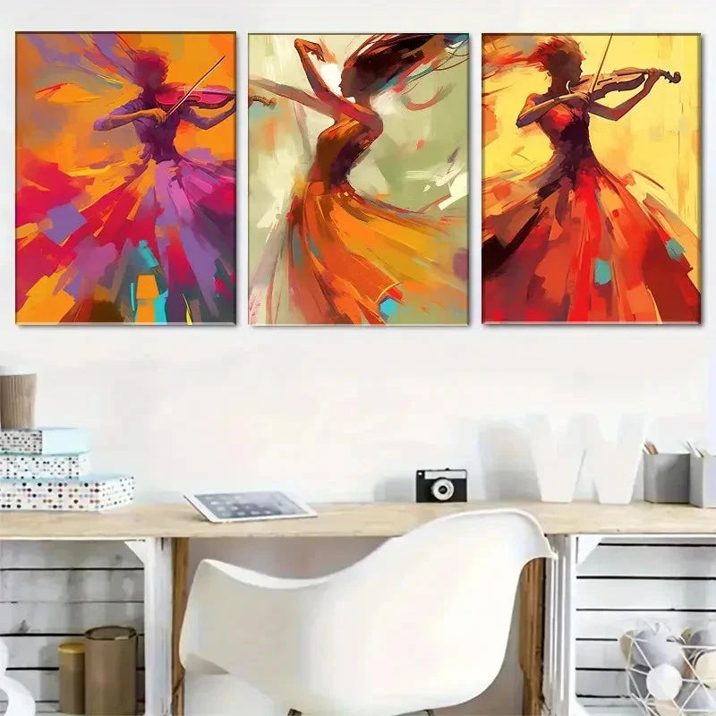 3pcs Bold Color Music Dance Dynamic Artwork Metal Print Ready to Hang Art