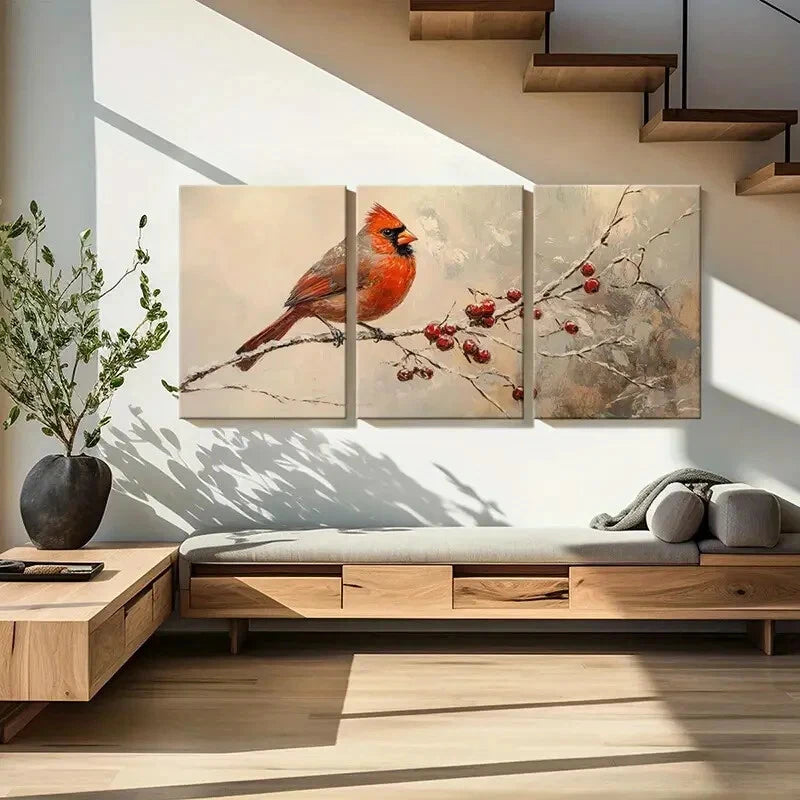 3pcs Winter Cardinal Bird Snowy Branches Metal Print Ready to Hang Art