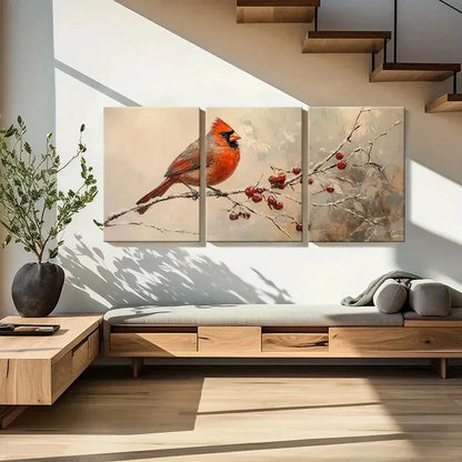 3pcs Winter Cardinal Bird Snowy Branches Metal Print Ready to Hang Art