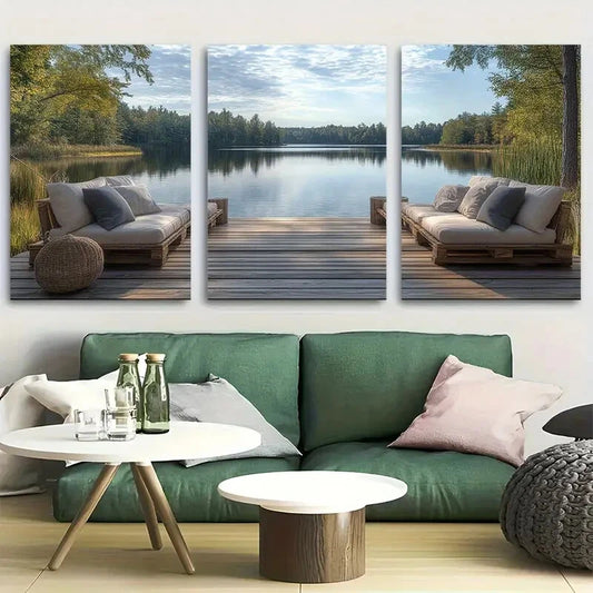 3pcs Sebago Lake, Peaceful Lake House Metal Print Ready to Hang Art