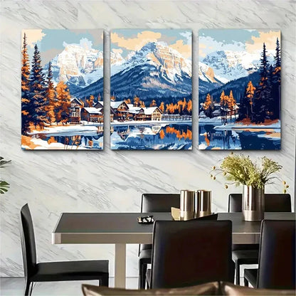 3pcs Featuring Snow-Capped Mountains Tranquil Lake Metal Print Ready to Hang Art