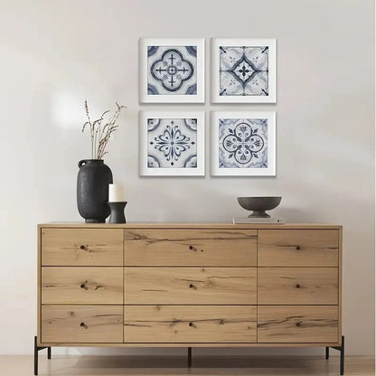 4pcs Blue & White Mediterranean Tile Wall Wall Art Canvas Framed