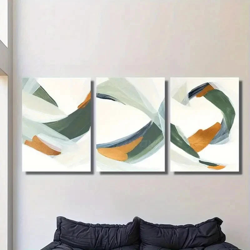 3pcs Colorful Sage Green And Golden Abstract Art Metal Print Ready to Hang Art