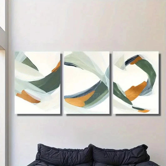 3pcs Colorful Sage Green And Golden Abstract Art Metal Print Ready to Hang Art