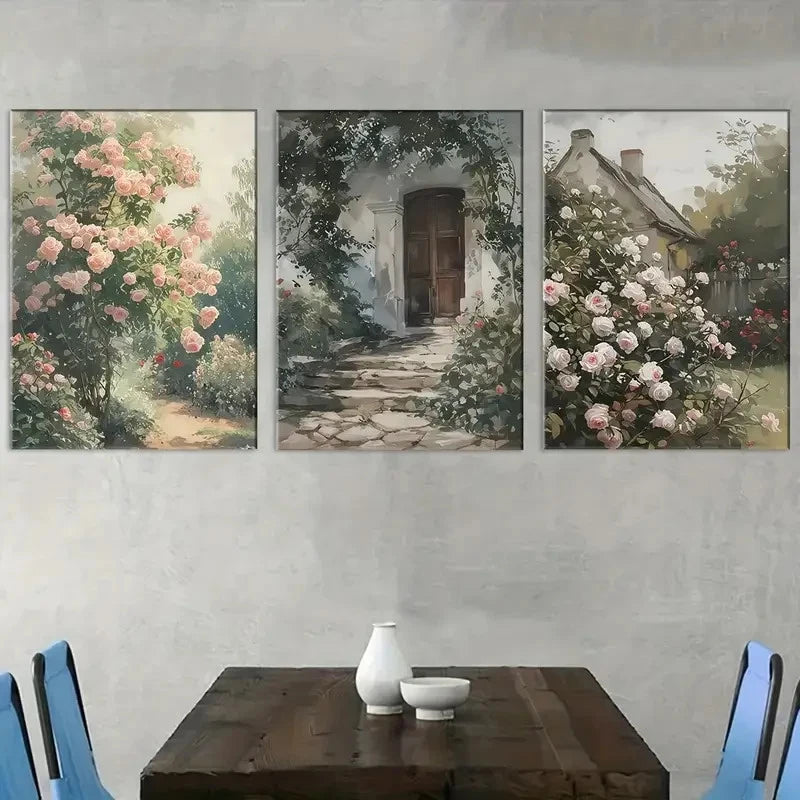 3pcs Aesthetic Floral Architectural Landscape Metal Print Ready to Hang Art